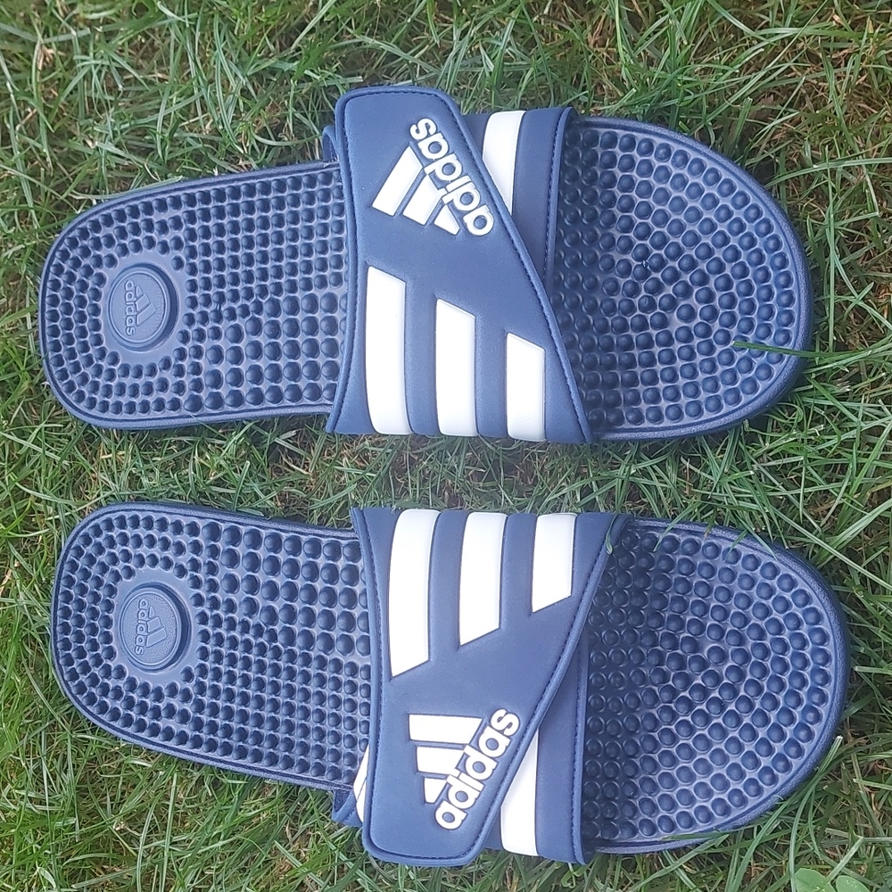 Adidas Slides Navy/Dark Blue & White with Massaging nubs/bumps, Men size 13 NWOT
